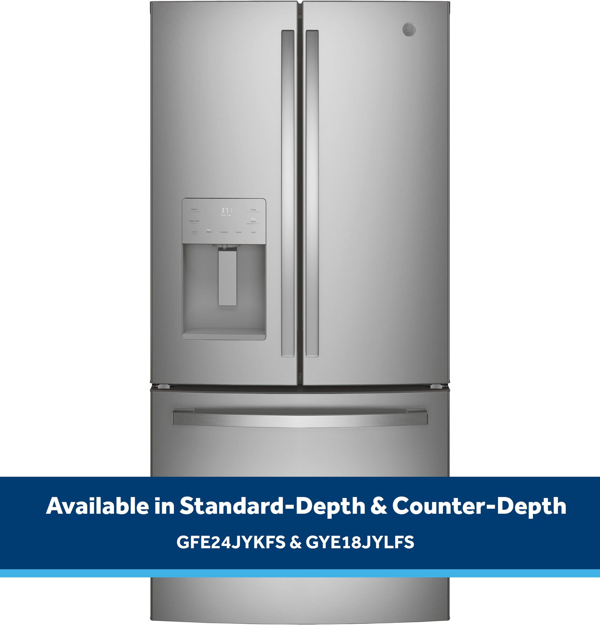 Stainless steel French-door refrigerator with bottom freezer and external water dispenser in Refrigerators collection