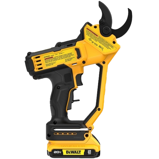 Yellow and black cordless pruner with ergonomic grip for garden pruning and outdoor hand tools collection