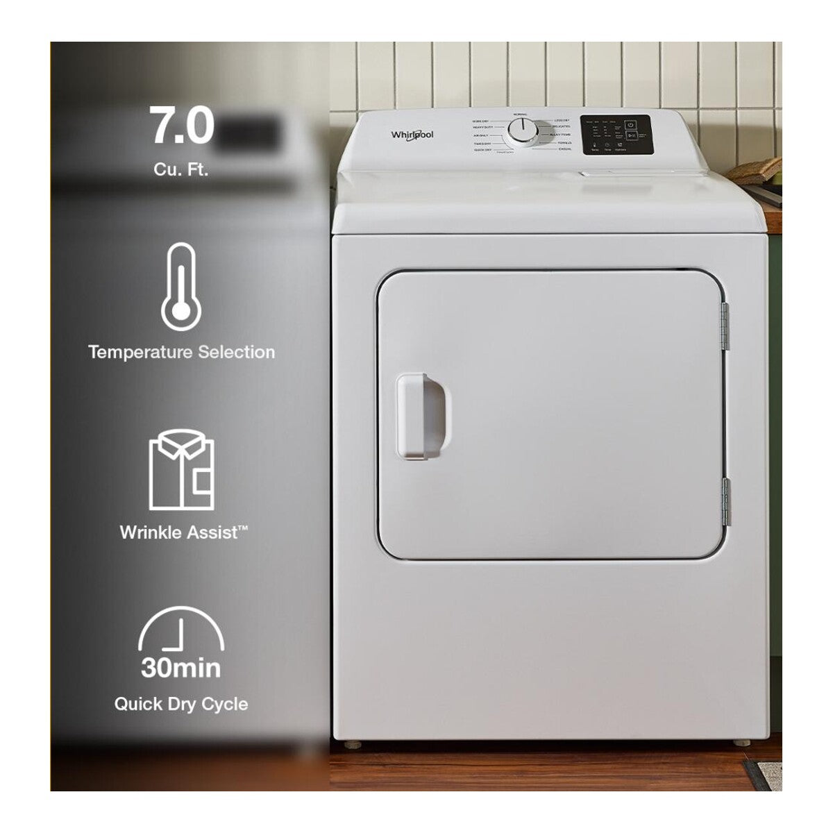 7.0 cu. ft. Electric Dryer with Adaptive Dry - Vented Top Load Matching