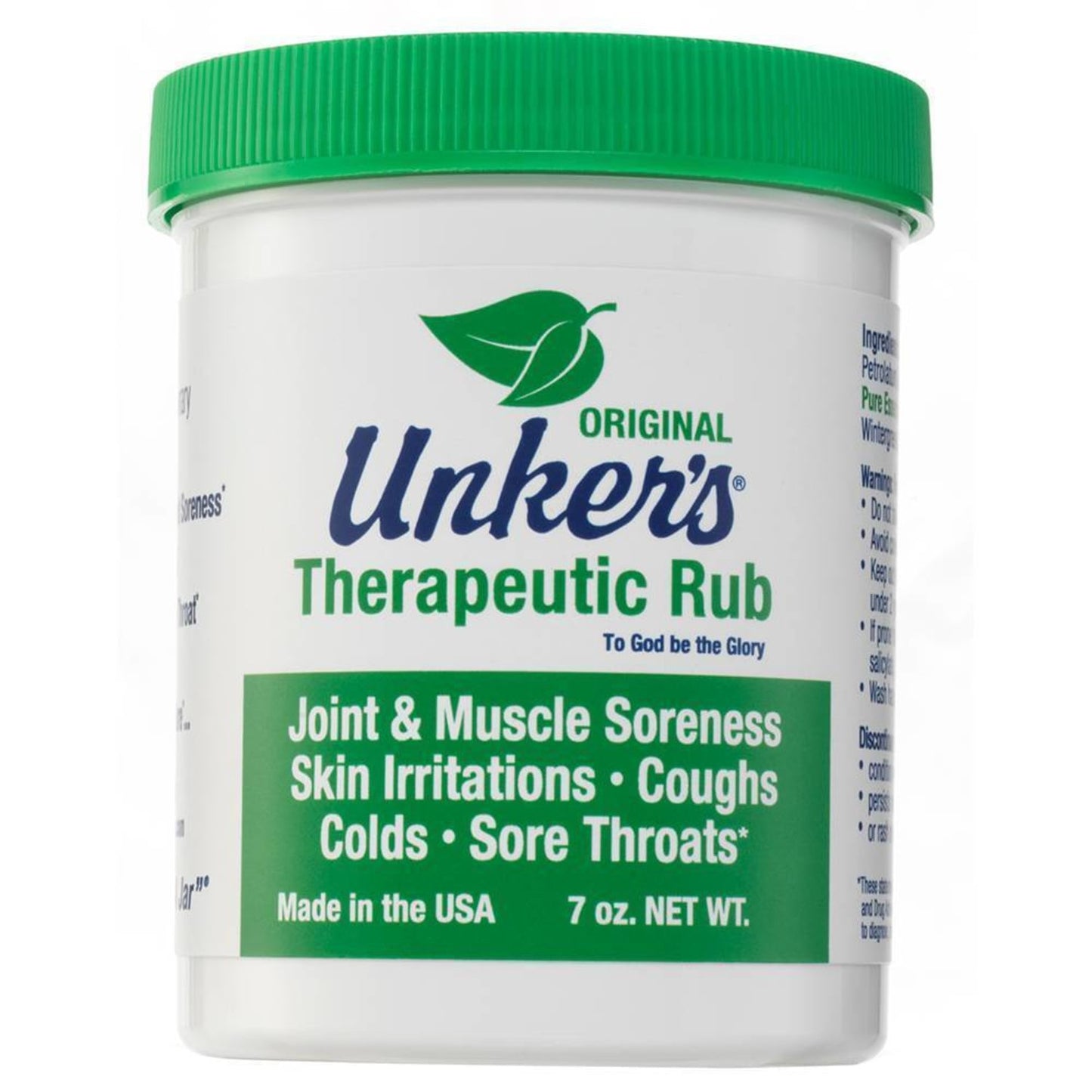 White container of Unker’s rub with green lid for joint and muscle relief in Health & Beauty and Skin Care collections
