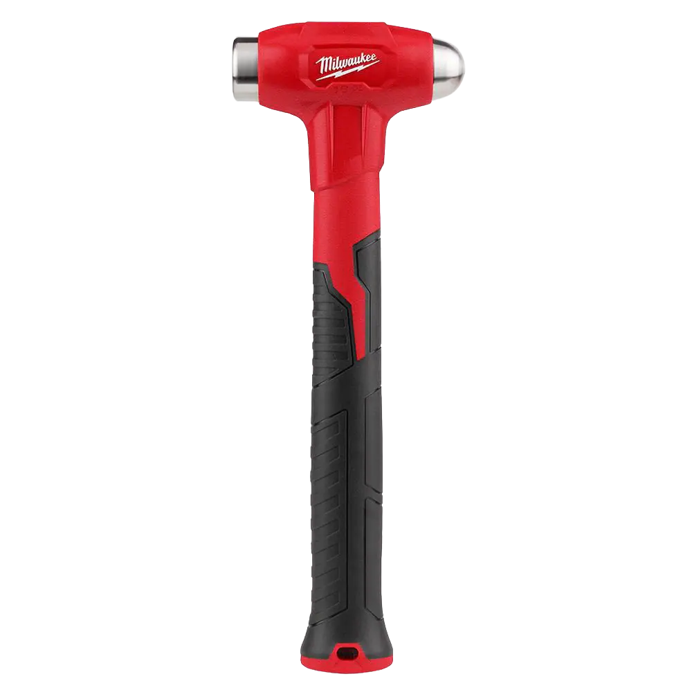 Red and black dead blow ball peen hammer with ergonomic grip for precise striking in tools and home improvement projects