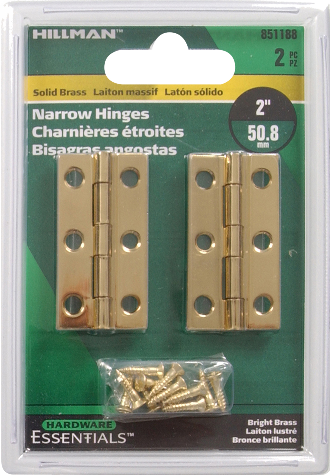 Hardware Essentials 2" Narrow Hinge Bright Brass, 2-Pack