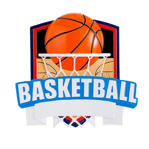 Basketball shield ornament with orange ball and hoop details, festive design from Christmas Ornaments & Tree Decorations collection