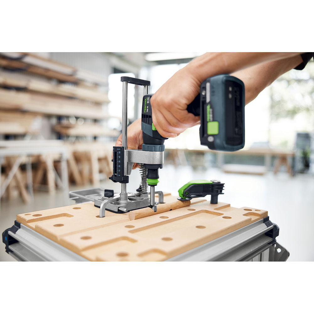 Person using Festool 577971 MB-40 mobile drilling attachment for precise 90-degree drilling in tool accessories collection