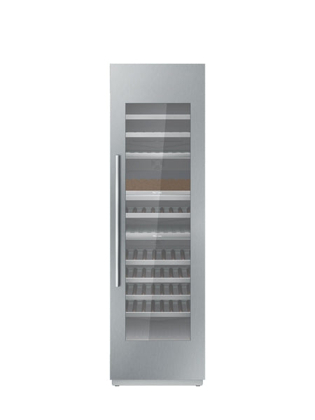 Built-in 24-inch panel-ready wine cooler with stainless steel frame and glass door in Appliances and Kitchen collections