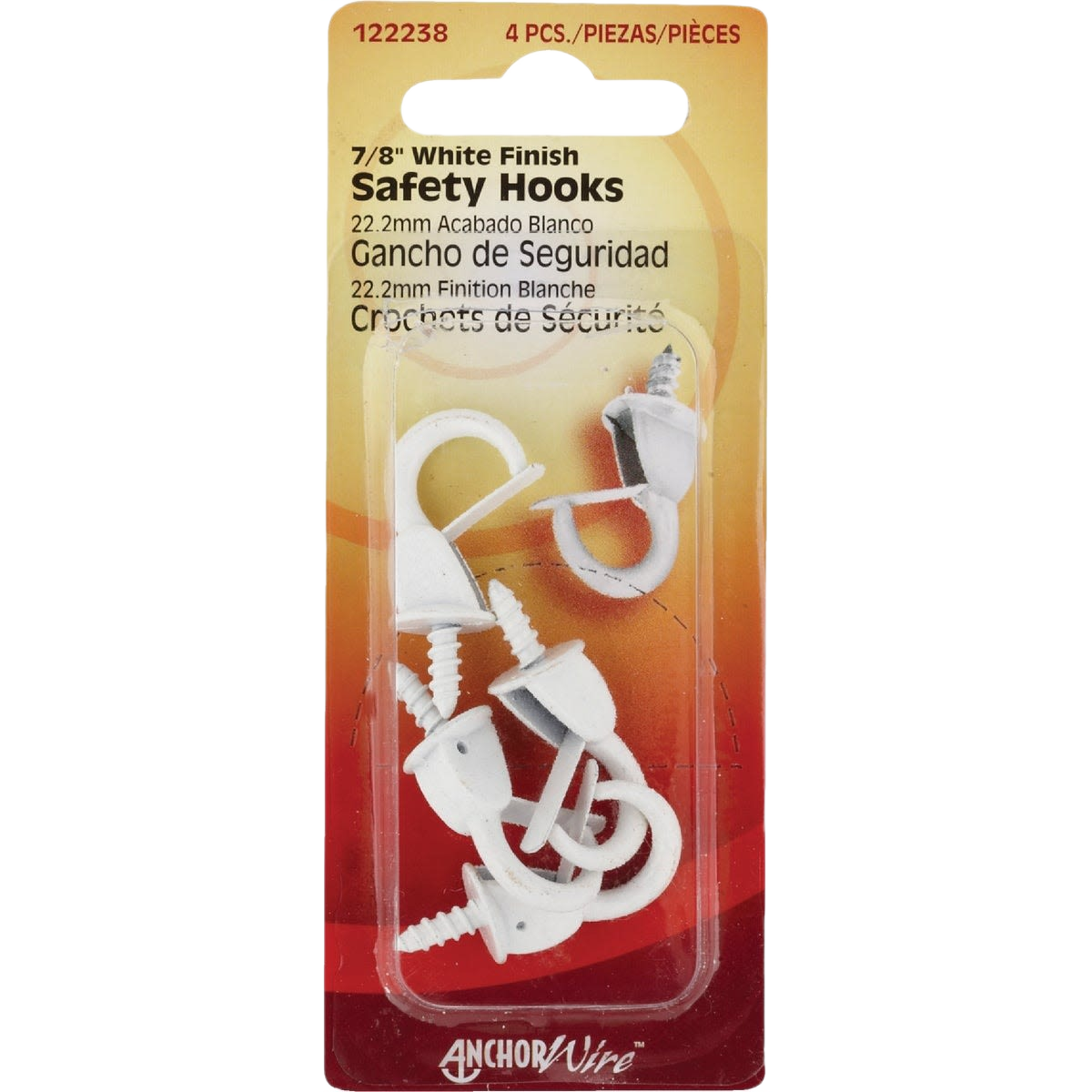 Set of four white spring safety hooks with screw ends for hardware, fasteners, and home improvement projects