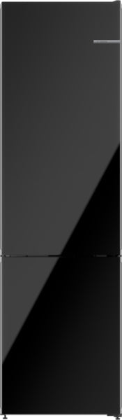 Sleek black free-standing fridge-freezer with bottom freezer and glass doors from modern Bosch kitchen appliances collection
