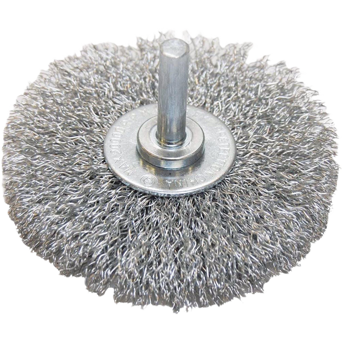 3-inch coarse crimped wire wheel brush with 1/4-inch shank for power tool accessories in woodworking and home improvement