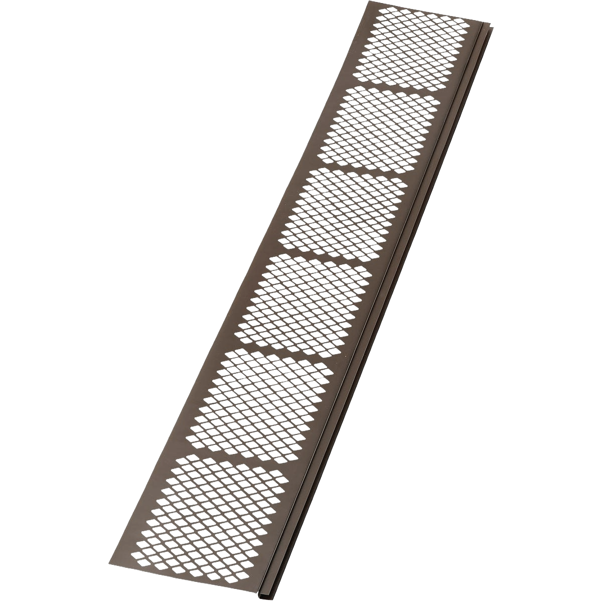 Brown vinyl gutter guard panel with rectangular perforations for roofing and gutter maintenance in home improvement.