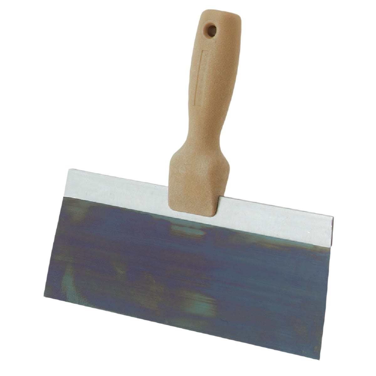 10 inch steel taping knife with tan handle for drywall and home improvement projects