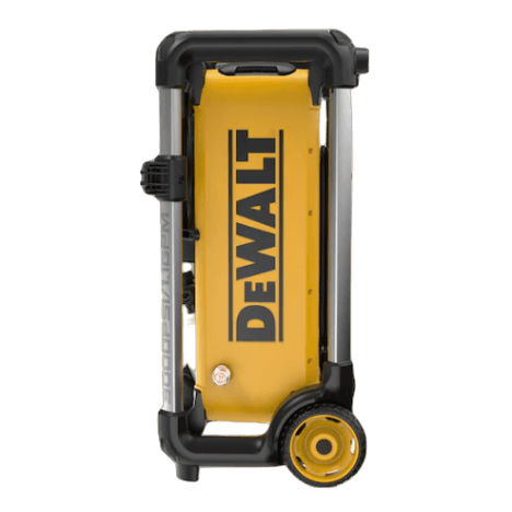 Compact yellow and black brushless electric pressure washer with wheels and handle for tools and home improvement tasks