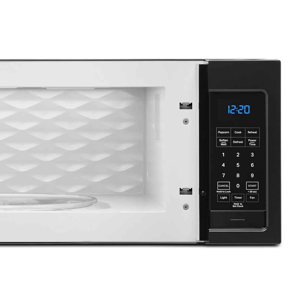 White low-profile microwave with digital keypad and blue LED clock from Microwaves and Kitchen & Kitchenware collections