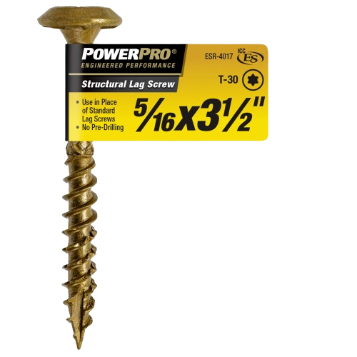 Gold-toned structural lag screw with T-30 star head, suitable for heavy-duty fastening in hardware and building projects