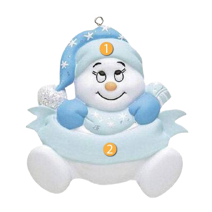 Blue snowbaby ornament with starry hat and personalized banner, Christmas Ornaments & Tree Decorations collection under $50