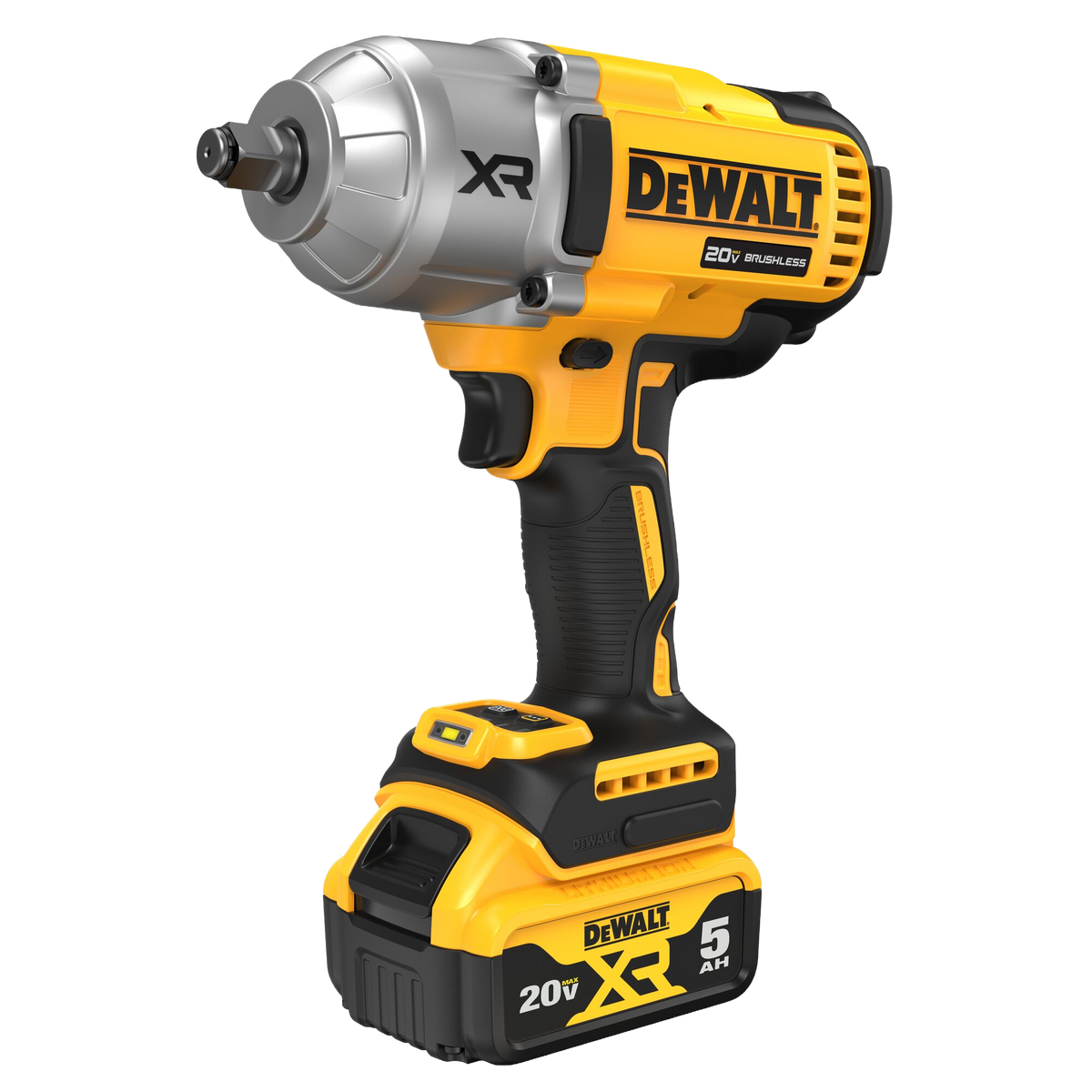 DEWALT 20V MAX* XR® 1/2" High Torque Impact Wrench With Hog Ring Anvil Kit w/(2) 5.0 Ah Batteries & Charger Kit