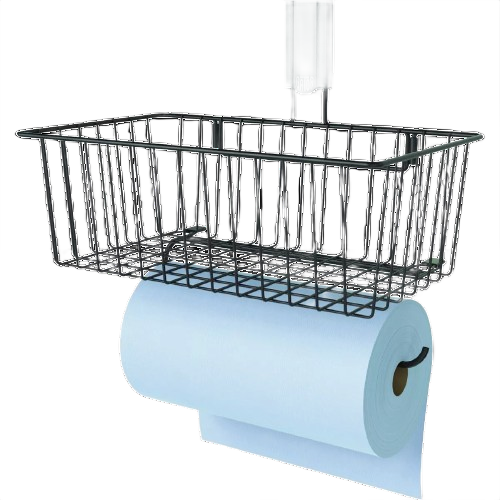 Black magnetic wire basket with integrated towel holder for versatile storage in hardware and home organization collections