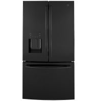 Matte black French-door refrigerator with bottom freezer and built-in water dispenser from kitchen appliances collection