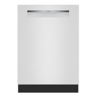 Front view of a white 24-inch built-under dishwasher with a minimalist handle design, suitable for dishwashers, built-in dishwashers, kitchen & kitchenware, and appliances collections.
