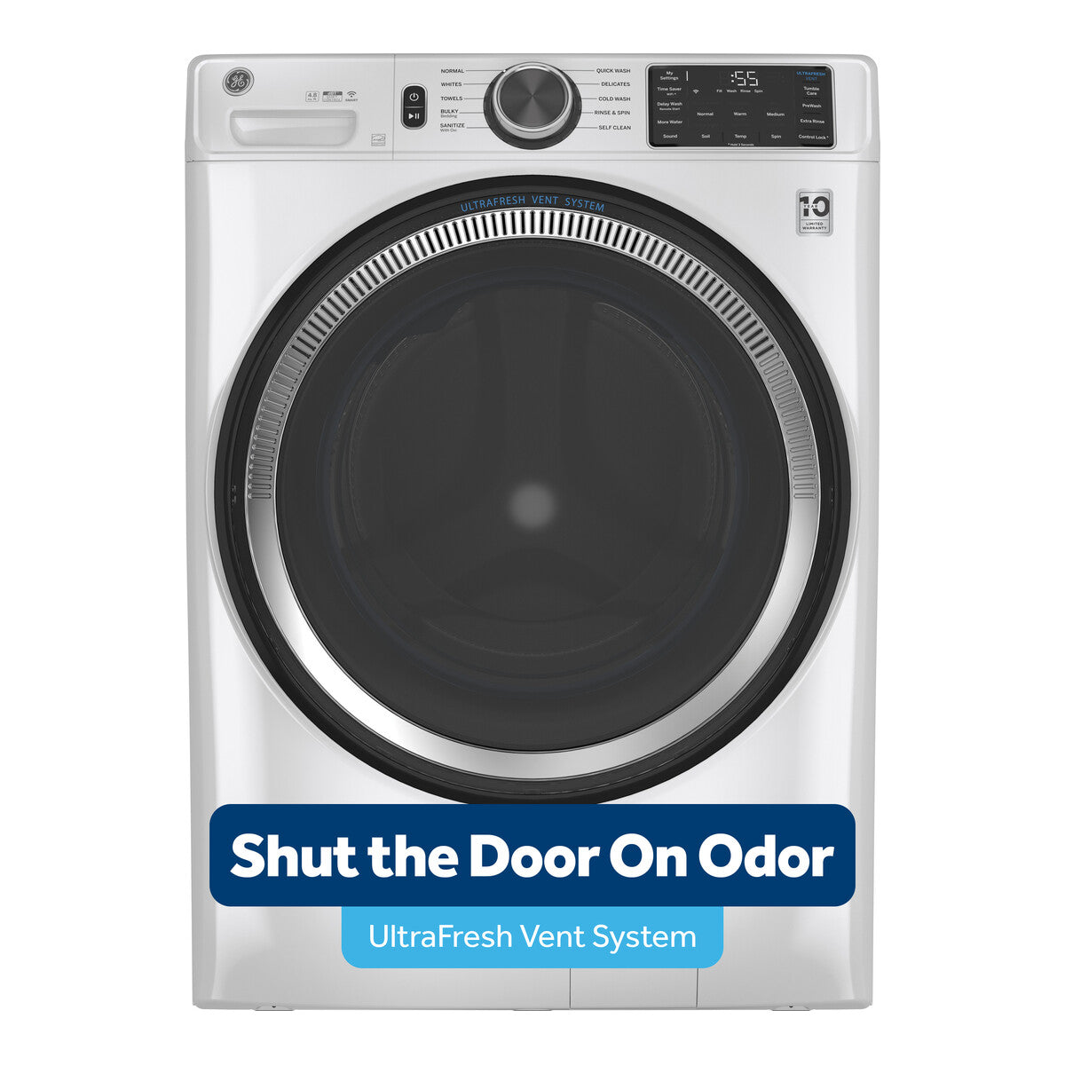 GE® ENERGY STAR 4.8 cu. ft. Capacity Smart Front Load ® Washer with UltraFresh Vent System with OdorBlock™ and Sanitize w/Oxi