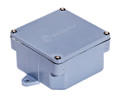 Square gray PVC electrical junction box with screw-secured lid, part of electrical boxes and brackets under $50 collection
