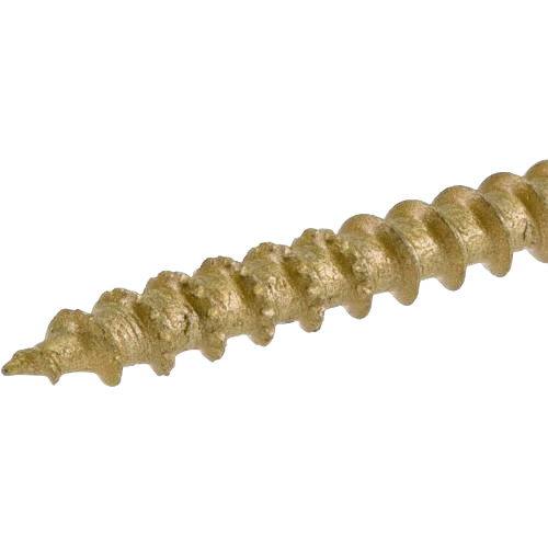 Close-up of textured gold-toned single clip screw tip for home improvement and tool applications