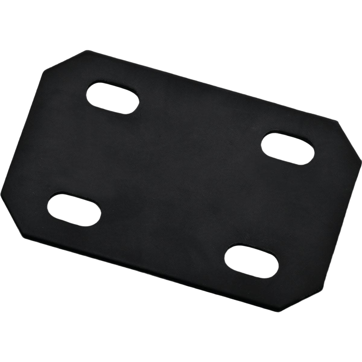 Black heavy duty mending plate with four elongated mounting holes for building hardware and home improvement projects