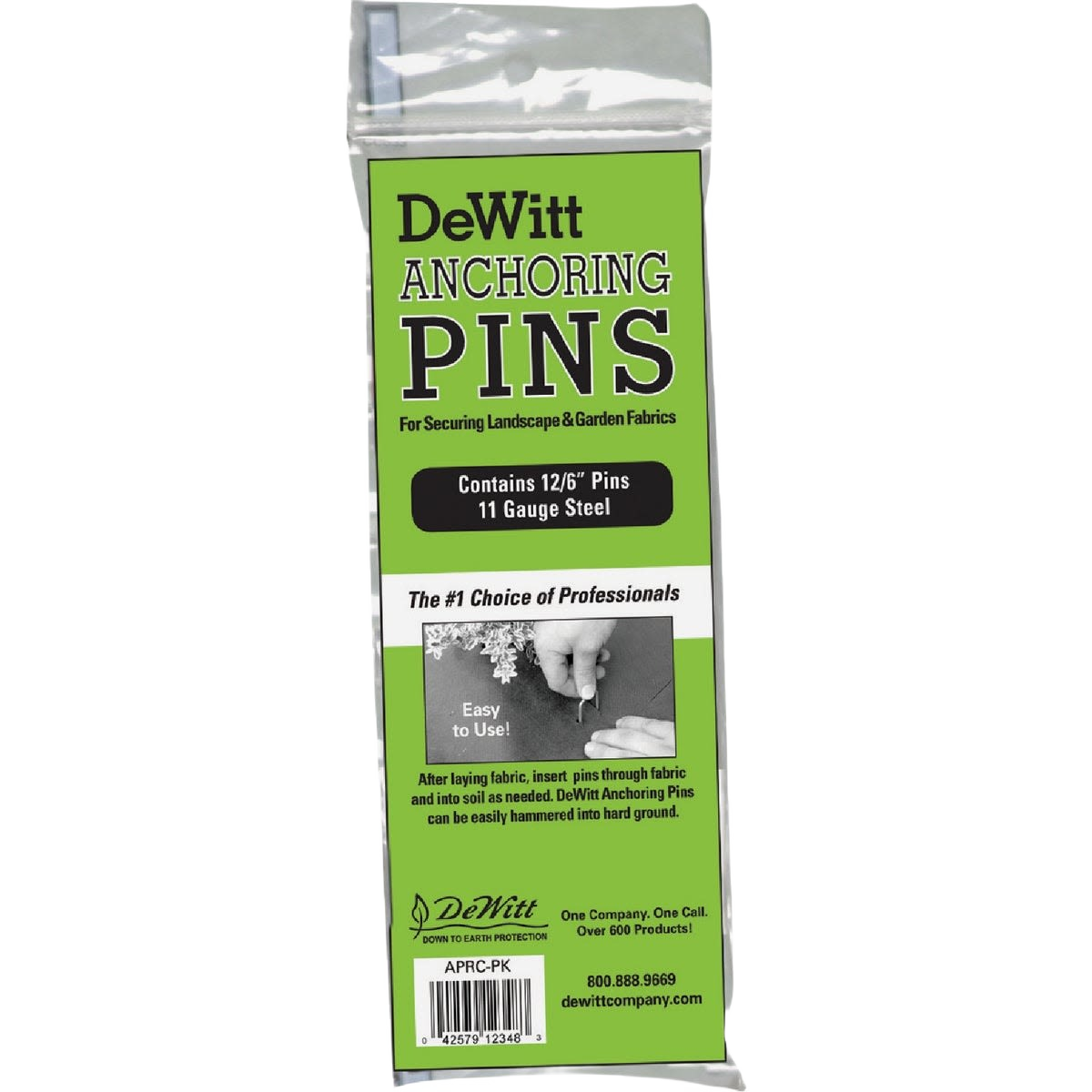 Package of recycled plastic landscape anchor pins for securing garden fabrics and lawn care applications