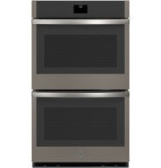 Stainless steel built-in double wall oven with digital controls and large glass windows in kitchen appliances collection