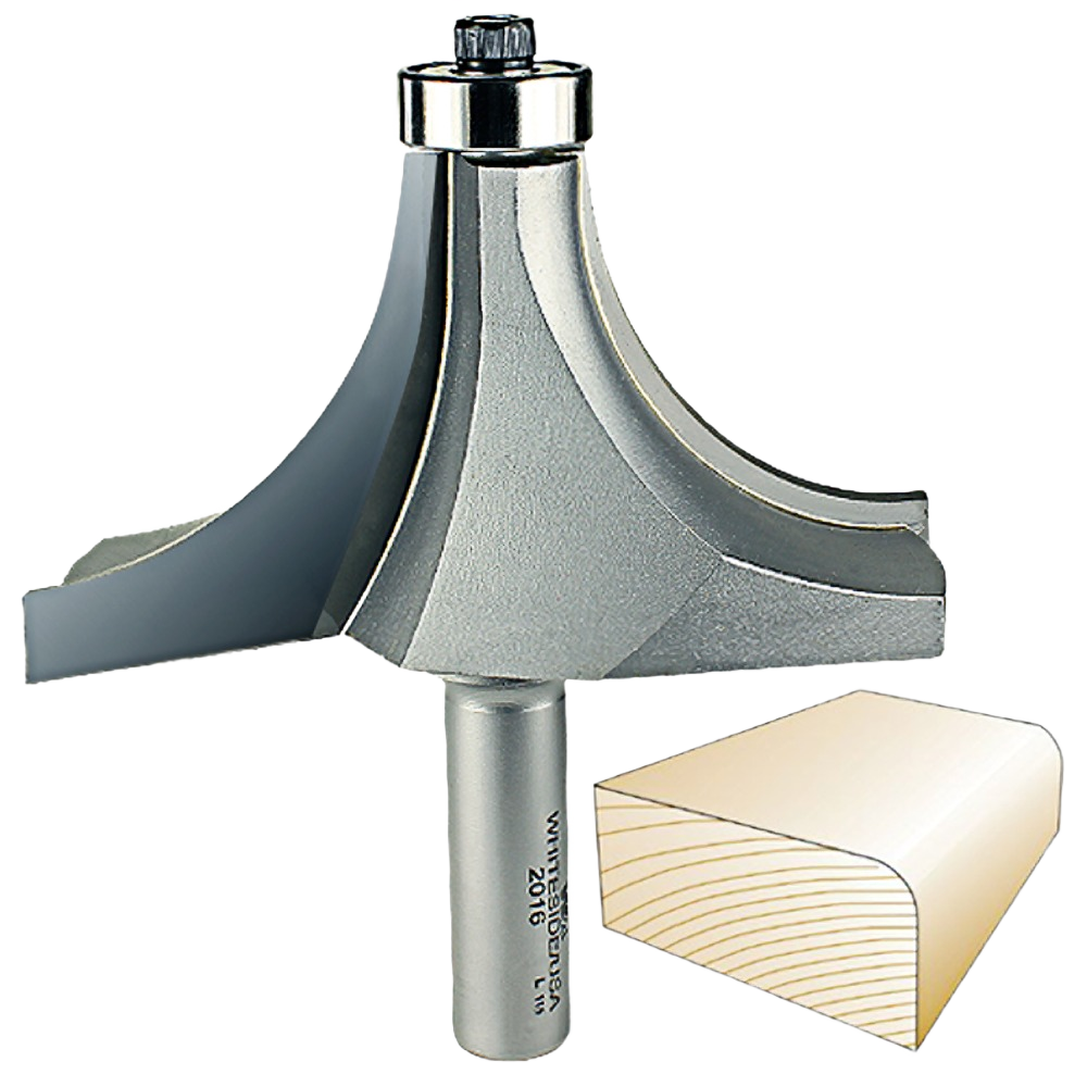 Steel woodworking roundover router bit with 1/2 inch shank for smooth edge rounding in tool accessories and home improvement.