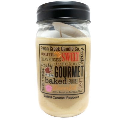 12 oz salted caramel popcorn scented soy wax candle in glass jar for home decor under $50