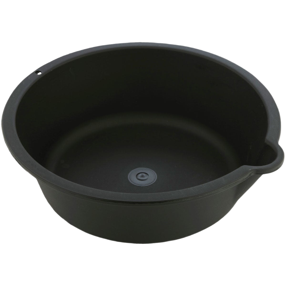Heavy-gauge black polyethylene oil drain pan with 6-quart capacity for automotive fluids and maintenance tasks