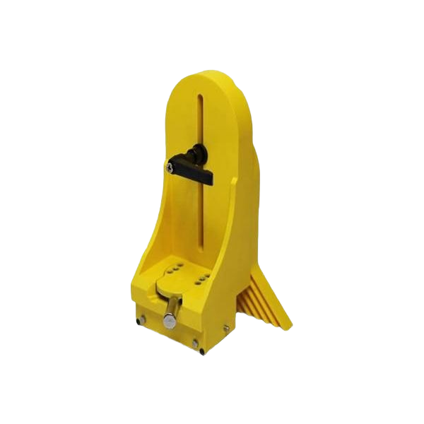 Vertical featherboard with adjustable locking knob in bright yellow for saw accessories and power tool safety use