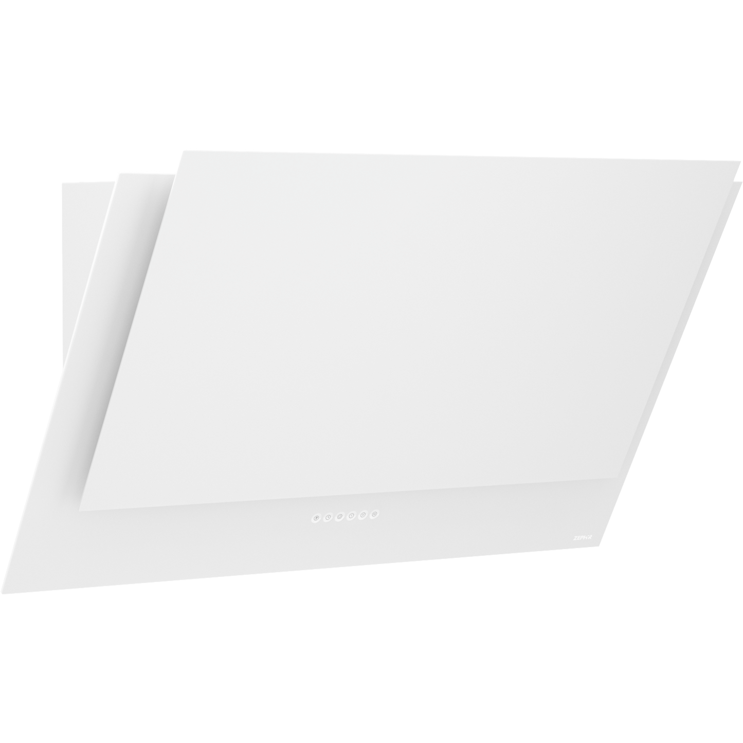 White angled wall mount range hood with capacitive touch controls for modern kitchen and home improvement.