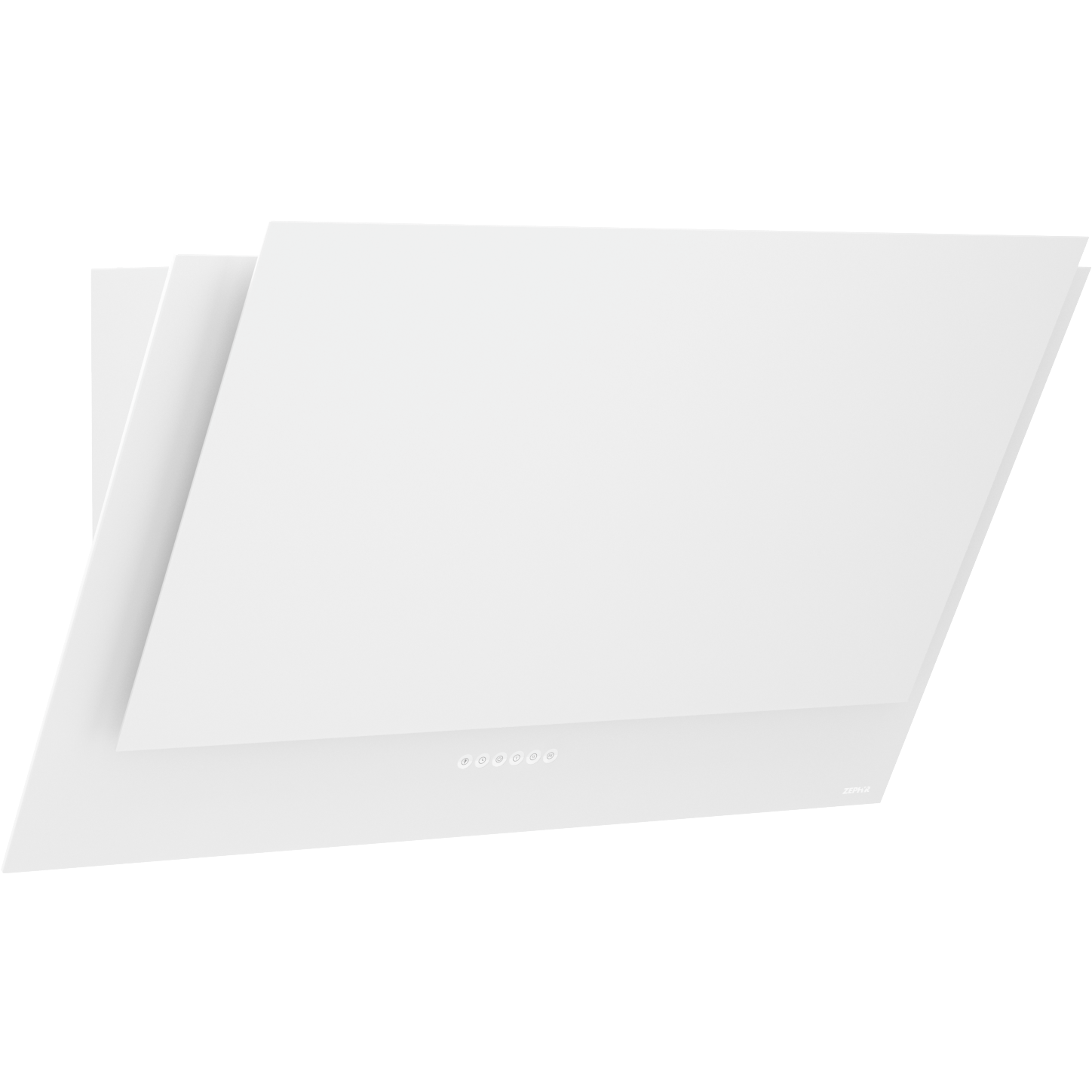 White angled wall mount range hood with capacitive touch controls for modern kitchen and home improvement.