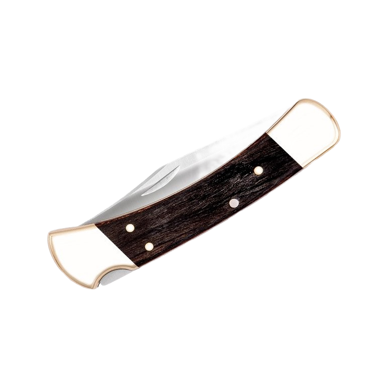 Buck Knives Black 110 folding knife with wood handle and stainless steel blade for cutting and woodworking tasks under $100
