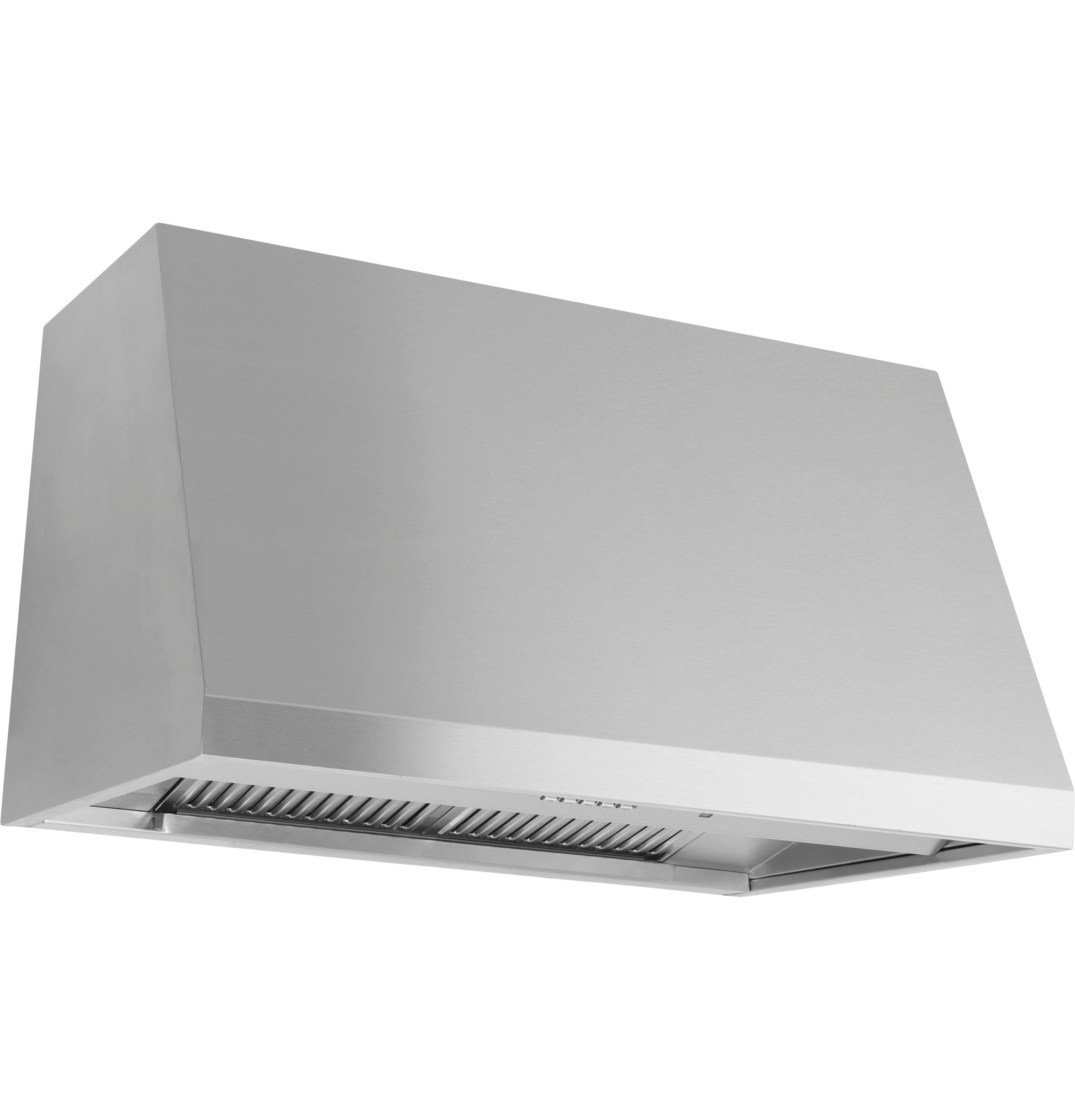 Brushed stainless steel commercial hood with baffle filters, suitable for kitchen range hoods and home improvement appliances