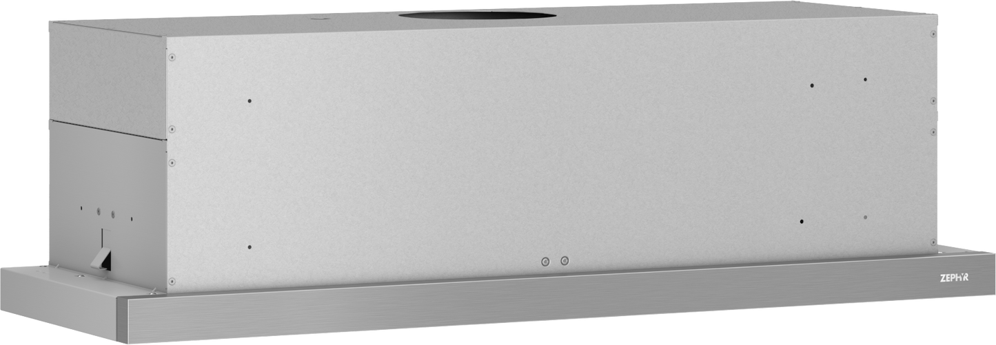 Stainless steel under cabinet range hood with retractable visor and built-in LED lighting from kitchen appliances collection