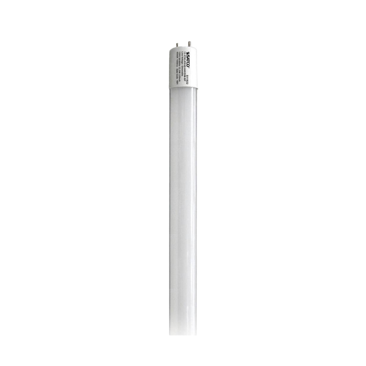 Slim white LED tube light bulb with medium bi-pin base designed for energy-efficient home improvement lighting.