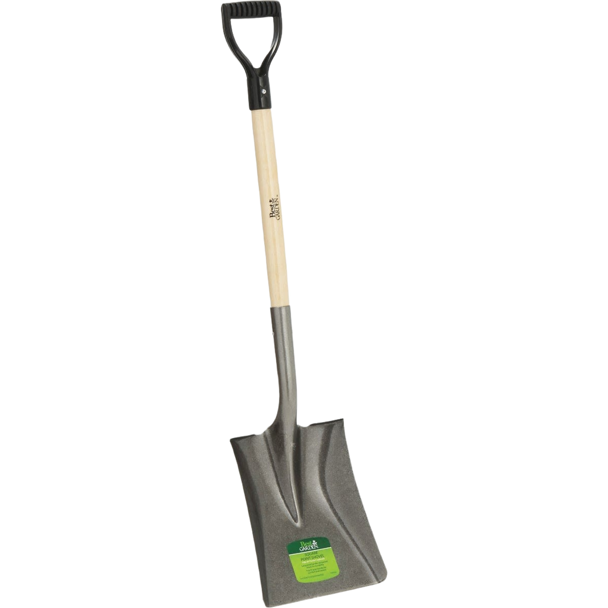 Wood-handled square point shovel with D grip for efficient digging and gardening in tools and home improvement tasks