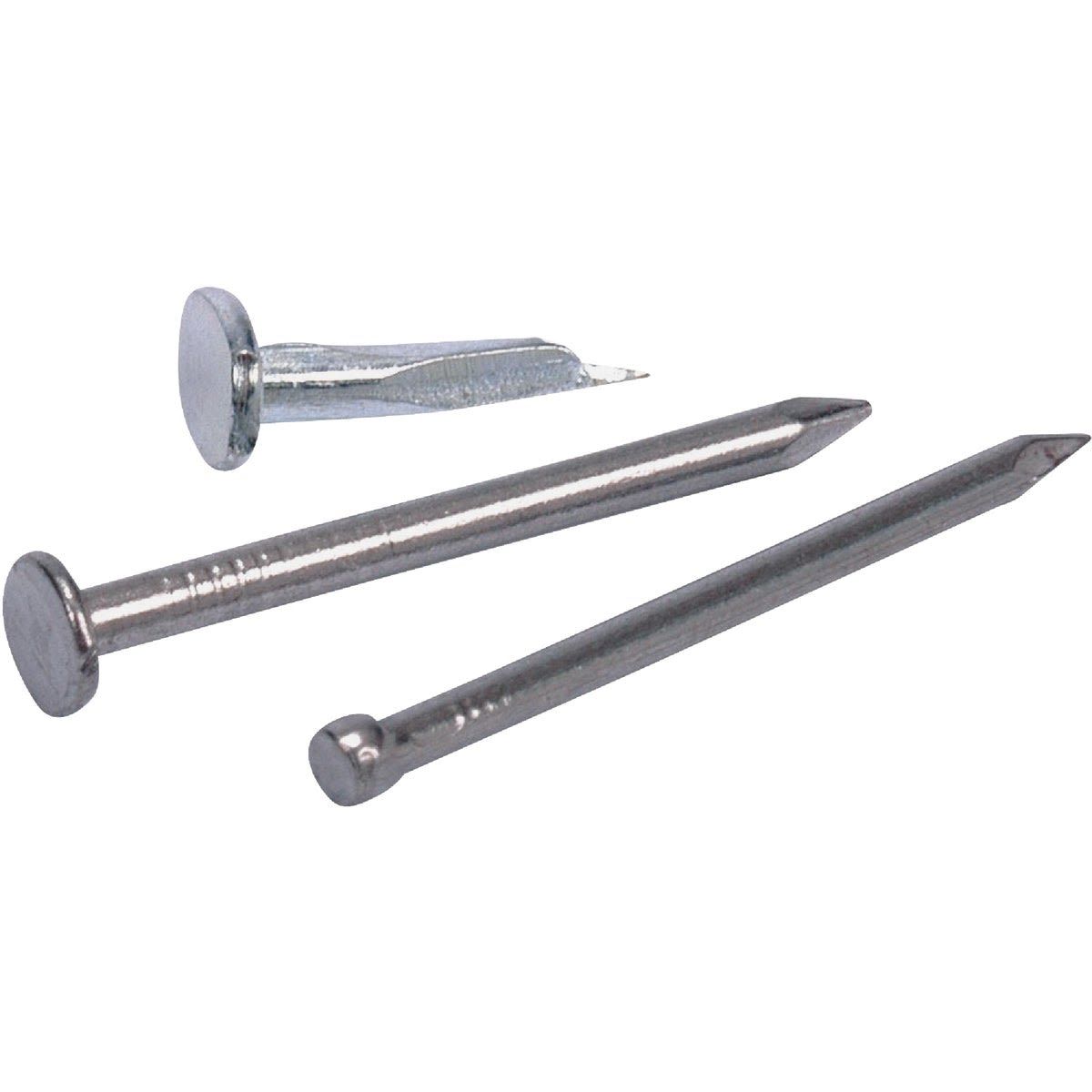 Three metal fasteners including a wire brad and two nails in hardware and fasteners category under $50