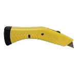 Yellow heavy-duty utility knife with quick change feature and plastic holster for woodworking and cutting tools under $50 category