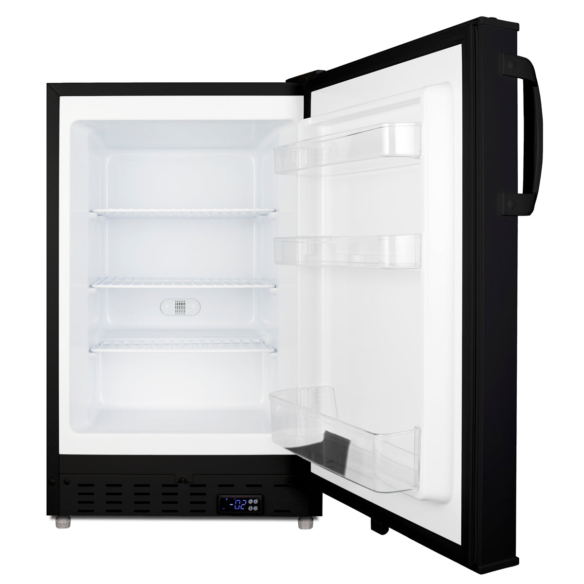Open black built-in undercounter all-freezer with digital temperature control in Freezers & Ice Makers collection