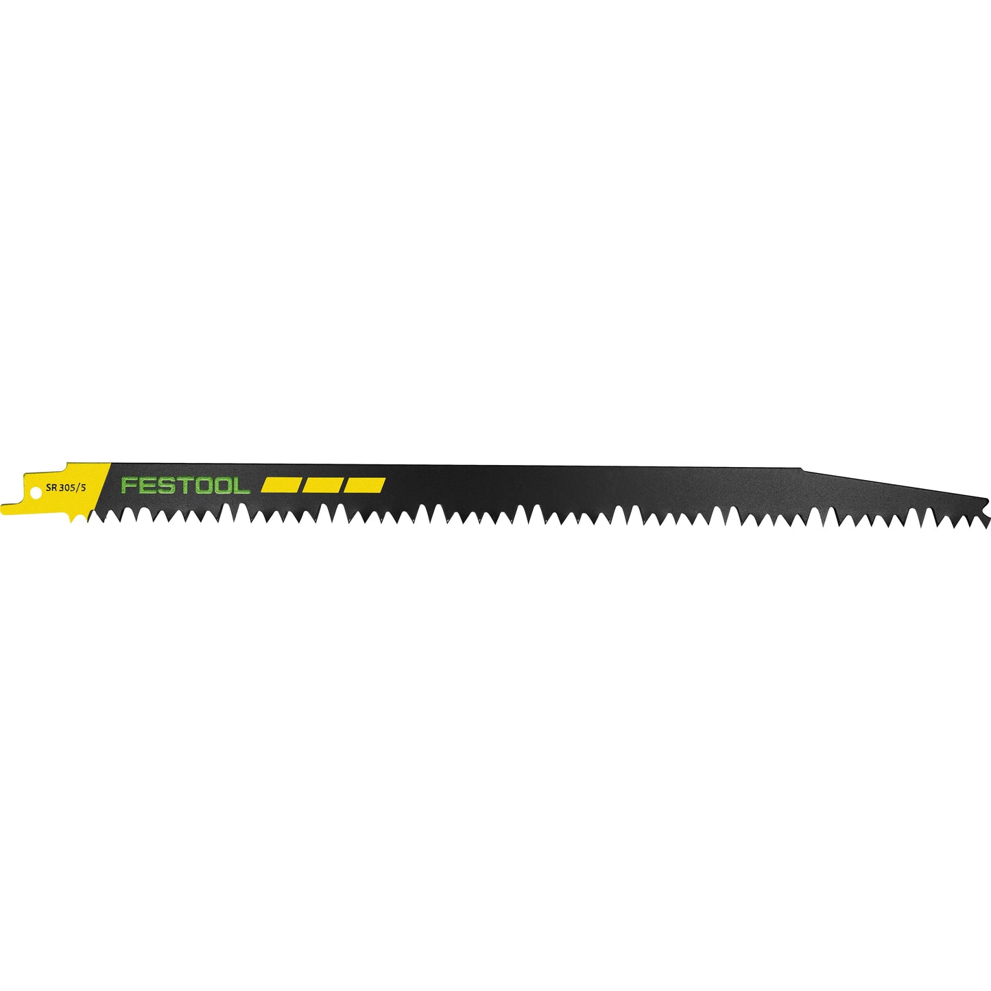 Black and yellow Festool sabre saw blade with coarse teeth designed for efficient wood cutting in tools and home improvement tasks