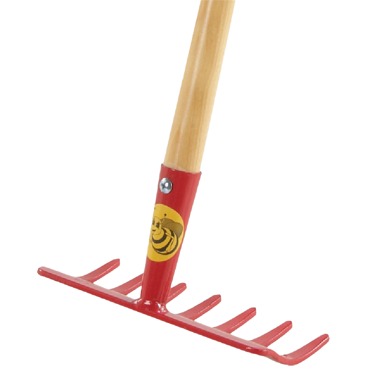 Children's red steel garden rake with wooden handle for outdoor gardening and lawn care tools under $50
