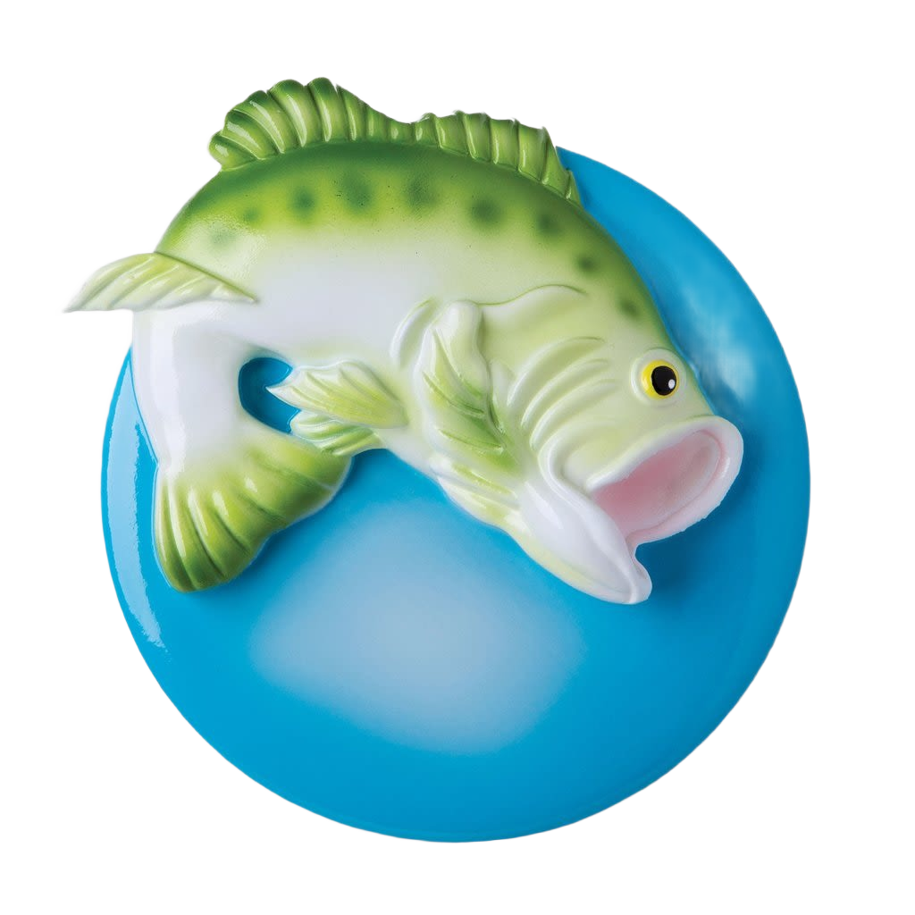 Green and white largemouth bass figure on blue background for Christmas Ornaments & Tree Decorations under $50 collection