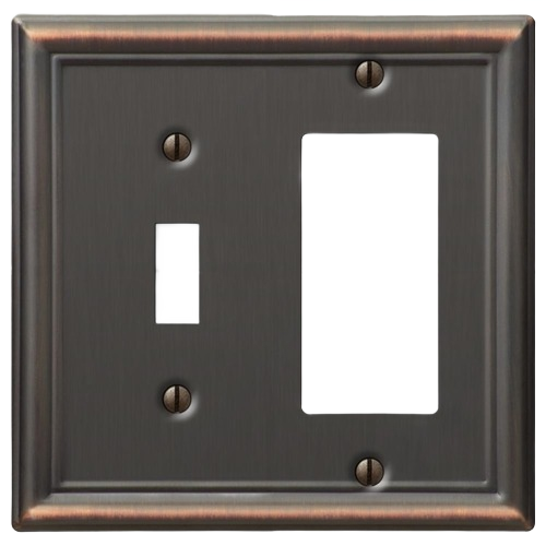 Antique bronze metallic wallplate with toggle and rocker switch openings for home improvement projects