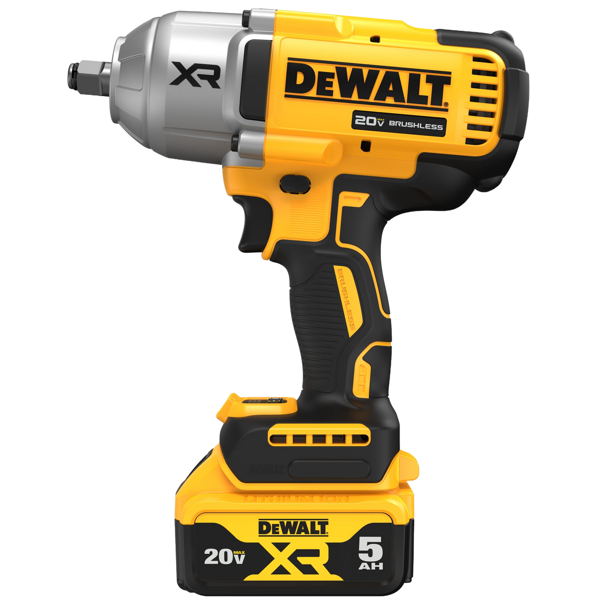 DEWALT 20V MAX* XR® 1/2" High Torque Impact Wrench With Hog Ring Anvil Kit w/(2) 5.0 Ah Batteries & Charger Kit