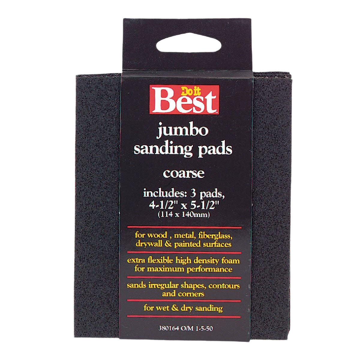 Black coarse sanding sponges with jumbo size and flexible foam for home improvement and woodworking projects, 3-pack