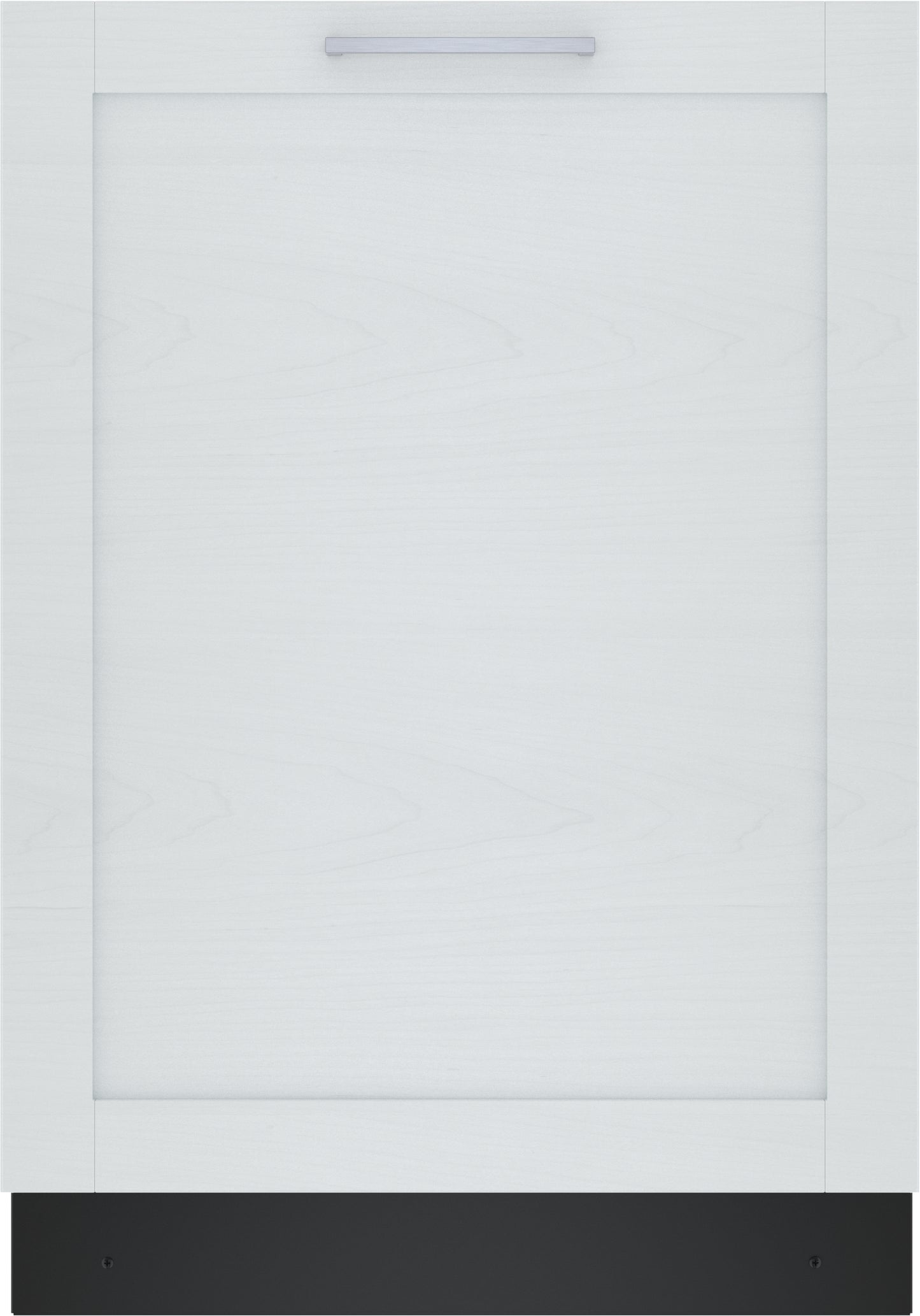 Built-in dishwasher with white wood panel front and black toe kick in Dishwashers and Kitchen & Kitchenware collections