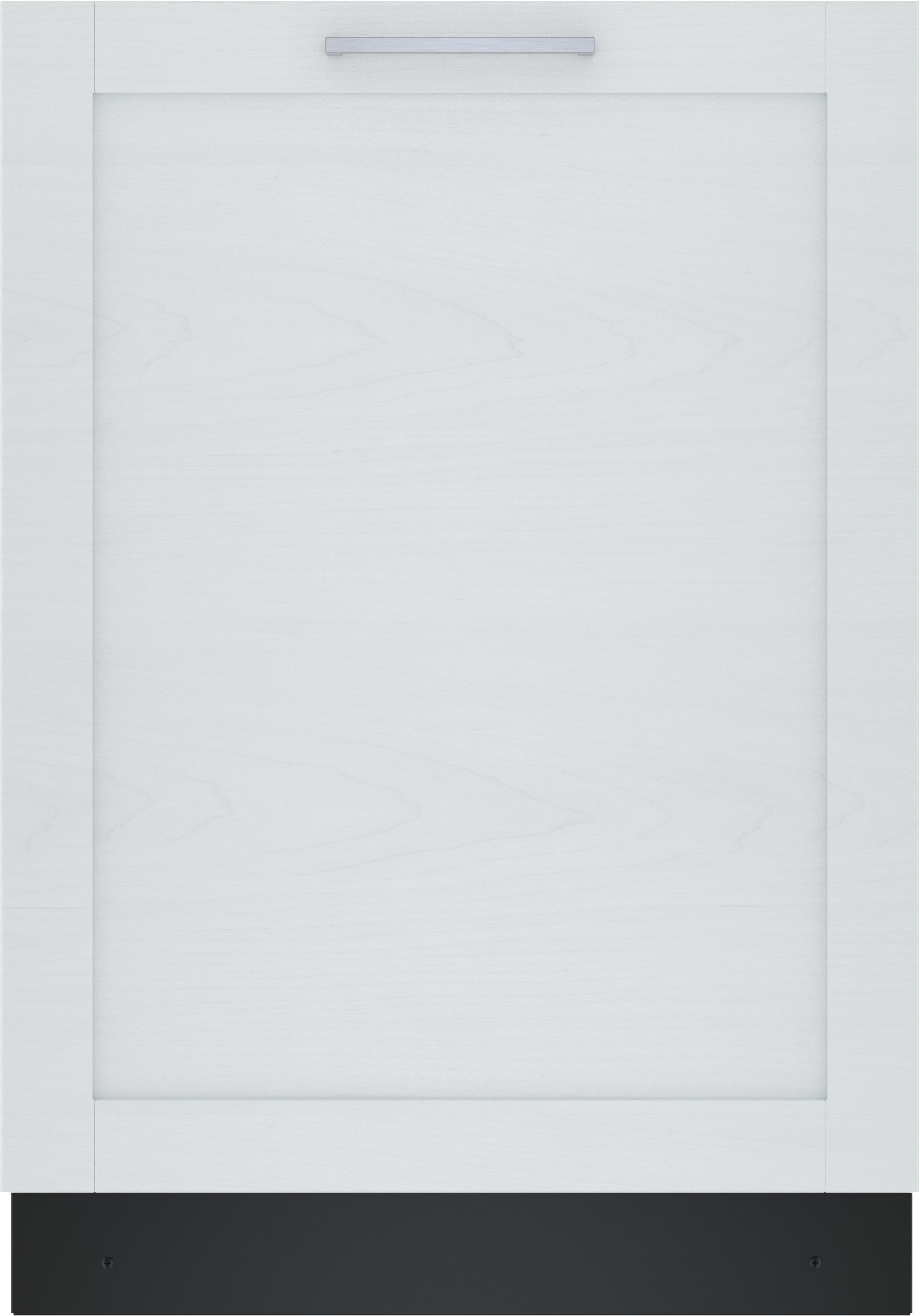 Built-in dishwasher with white wood panel front and black toe kick in Dishwashers and Kitchen & Kitchenware collections